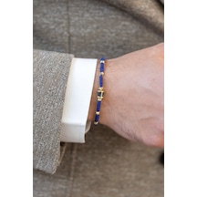 Uşaklıhafız 14 Ayar Altın Mavi Ipli Dorikalı Erkek Bilekliği Sarı Altın