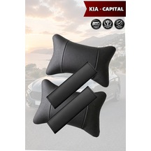 Kia Capital Uyumlu Deri Yastık Lüks Deri Kemer Koruyucu Siyah Set