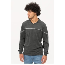 Uniprom Erkek T- Shirt Penye Uzun Kollu Polo Yaka %100 Pamuk Antrasit Melanj Antrasit