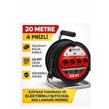 Kablo 20 Metre 3x2,5mm Makaralı Uzatma Kablosu Tam Kesit Kaynak Makinası Kullanıma Uygundur 20 M