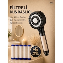 Noy Filtreli Duş Başlığı 5 Yedek Filtre İle Su Arıtmalı, Klor Ve Kireç Önleyici, Yüksek Basınçlı Siyah