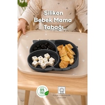 Porsima Mys34005 Silikon 3 Bölmeli Kaymaz Bebek Mama Tabağı Antrasit 14 21cm