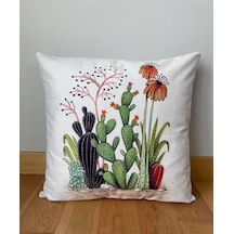 Çift Taraflı Kaktüs Desenli Dekoratif Minder Kılıfı 60 x 60 cm