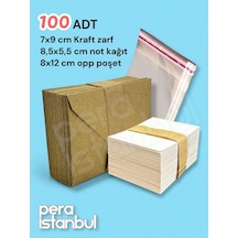 100 Adet Mini Zarf 70mmx90mm Kraft Zarf Hediye Doğum Günü Dilekleri Zarfı Beyaz Not Kartlı Poşetli