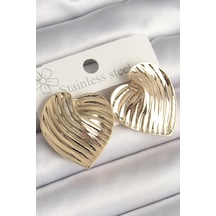 Tua Moda Pirinç Gold Renk İşlemeli Plaka Kalp Model Kadın Küpe Çok Renkli