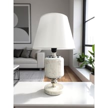 Abajur - Oval Beyaz Mermer Beyaz Şapka Gümüş Beyaz - Bronz