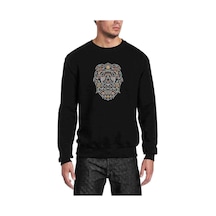 Aslan Colours Floral Baskılı Siyah Erkek Örme Sweatshirt
