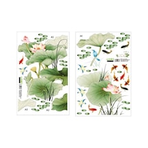 2 Adet/takım Duvar Sticker Çin Tarzı Su Geçirmez Kendinden Yapışkanlı Lotus Sazan Uçan Kuşlar Arka Plan Etiket Yatak Odası Dekoru Diğer