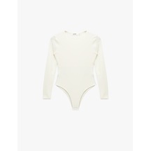 Koton Uzun Kollu Bisiklet Yaka Slim Fit Bodysuit Ekru 6sak80059ek Ekru