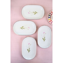Tabak Evi Porselen Natura Çuha Altın Yaldızlı Oval Kayık Tabak 18x11x2,50cm 4 Lü Çok Renkli