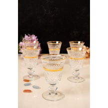 Mest 6 Kişilik Gold Yaldız Ayaklı Cam Kahve Yanı Su Bardağı Seti - 200 Cc Şık Sunumlar Için Zarif Seçim Gold