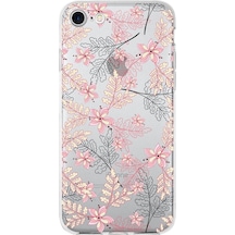 Apple Uyumlu iPhone 8  Kapak Floral Kırmızı Tasarımlı Şeffaf Silikon Kılıf