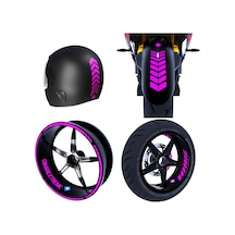 Moto Rider 4'lü Sticker Seti Gül Pembesi İç Dış Jant Şeridi Kask Ve Çamurluk Çınar Extreme