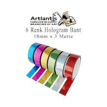Renkli Hologram Bant 6 Renk 1 Paket 18mm X 3 Metre Yaldızlı Metalik Desenli Fosforlu Hologram Bant Hobi Tasarım 6