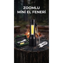 Taşınabilir Metalik Led El Feneri Uzun Pil Ömürlü Kamp Aracı Siyah