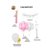 1 Yaş Parti Seti Kız Pembe 1 Yaş Doğum Günü Süsleri İlk Yaş Doğum Günü Parti Malzemeleri 1 Rakam Folyo Balon Banner Balon Standı Konfeti Balon Masa Süsleme Seti Çok Renkli