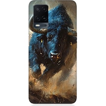 Oppo A54 Uyumlu Renk Patlamasında Saldıran Boğa Desenli Silikon Kılıf Çok Renkli