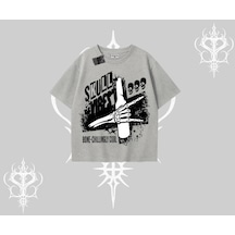 Tarzsokak Oversize Tshirt Skull Impact Bone Chilling Street Icon Gri