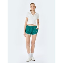 Koton Cep Detaylı Beli Lastikli Slogan Baskılı Biyeli Slim Fit Mini Şort Yeşil 5sal40062ık Yeşil