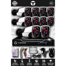 Turkno 10 Kameralı Pania 10 Dış Kamera Set HDD'siz Full HD Gece Görüşlü Güvenlik Kamerası Sistemi