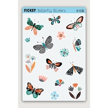 İskandinav Kelebek Sticker Seti - 15 Adet Çiçek Etiket Çıkartma Diğer