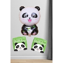 Panda Şekilli Happy Birthday Balon Panda Konsept Doğum Günü Balon Seti 2 Yaş Mavi