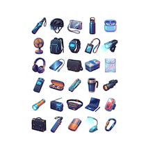 30 Adet Şehirli Günlük Eşyalar Sticker Seti - Laptop Telefon Ajanda Çok Renkli