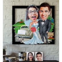 Kişiye Özel Evleniyoruz Karikatürlü 3D Ahşap Tablo-1