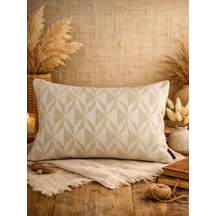 Krem Bej Geometrik Desenli Keten Kırlent Kılıfı 35x50 Cm Premium Collection Krem - Bej