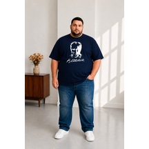 Sngl Tekstil Erkek Büyük Beden Kısa Kollu Atatürk Baskılı Tişört 3xl 4xl 5xl 6xl 7xl 8xl 9xl Lacivert
