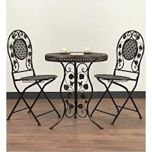 Panalı Ferforje Masa Sandalye Brown 2+1