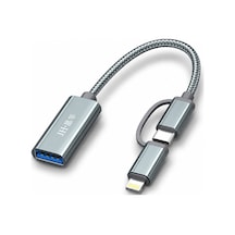 Lightning Ve Type-c Otg Dönüştürücü Kablo, Usb 2.0 Adaptör, Apple iPhone Uyumlu İpad Android Tablet , Klavye Mouse Usb Bellek Gamepad İçin, Naylon Örgülü Tak Çalıştır S510