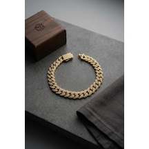 Mey İthalat Cuban Zincir Model Zirkon Taşlı Gold Renk Erkek Bileklik Çok Renkli