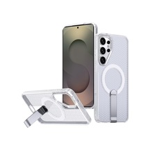 Air-nova Samsung Galaxy S25 Ultra İçin Kılıf Dikey Standlı Güçlü Manyetikli Magsafe İle Uyumlu Pc+tpu Isı Dağılımı Sağlayan Petek Desenli Samsung Galaxy S25 Ultra Kılıf Buzlu Şeffaf