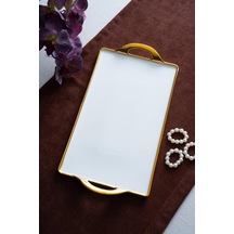 Acar Arven Dikdörtgen Gold Sunum Tepsi - 41 Cm Beyaz