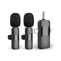 2 Li Kablosuz Yaka Mikrofonu İos, Android, Kamera, Usb-c , Video Kaydı, Vloglama, Youtube Uyumlu