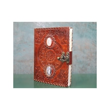 4 Adet Taşlı Deri Defter 18x13 Cm Cep Boy Not Defteri, Günlük Journal Notebook, Taş Süslemeli Kapak 1