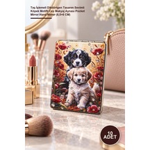 10 Adet İnce El Aynası Taş İşlemeli Dikdörtgen Tasarım Sevimli Köpek Motifli Cep Makyaj Aynası Pocket Mirror Hand Mirror 8,5 6 Cm Sarı