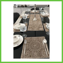 Bezos Fransız Dantelli Runner Ve Supla Takımı 1 Runner, 6 Supla Kapuçino Dmc Çok Renkli