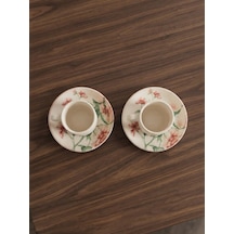 Nostaljik Motifli 2 Kişilik Kahve Fincanı Ve Tabak Seti 2 Kişilik Beyaz
