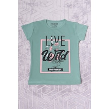 Hçm Kız Çocuk Tshirt Live Wild Baskılı Bisiklet Yaka F17 Yeşil