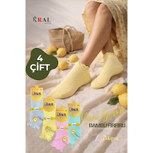 Kral Socks Kadın Bambu Çorap 4 Çift Renkli Fırfırlı Patik Çorap Asorti