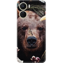 Vivo Y16 Kilif Resimli Silikon Flowers Bear 1337 566401231