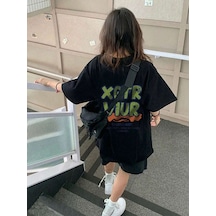 Unisex Siyah Oversize Xgtr Baskılı Örme T-shirt Siyah