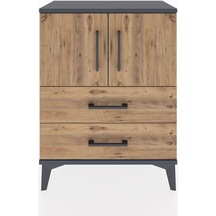 Arges Komodin 2 Raflı 2 Çekmeceli 2 Kapaklı 60x30x80 Antrasit-çam Antrasit