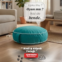 Xpermate Fermuarlı Kedi ve Köpek Minderi Yuvarlak Kedi Minderi Yıkanabilir Kedi Köpek Yatağı Turkuaz