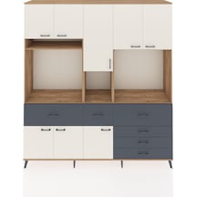 Hyperion Dolap 10 Raflı 6 Çekmeceli 8 Kapaklı 220x44x243 Çam-aytaşı/antrasit Aytası/antrasıt