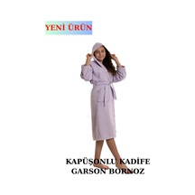 Pamuklu Kapüşonlu Genç Garson Boy Unisex Cepli Bukle Kadife Bornoz Lila