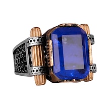 Navy Mavi Paraiba Yapay Taşı Yüzük - 925 Ayar Gümüş El Yapımı Yüzük, Erkek Takısı Gümüş