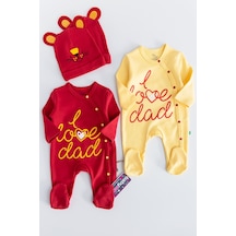 Babymod I Love Dad Taraftar Sarı Kırmızı İkili Bebek Tulum Takım 001